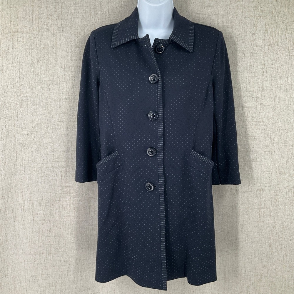 Cabi Jacket Women XS Navy Blue Polka Dot Pinstripe Button Front Classic Preppy